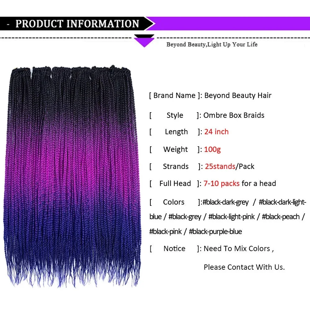

Box Braids Extensions Hair Synthetic Crochet Zizi Braids 24 Inch Purple Brown Black Long Stright Crochet Braiding Hair For Women