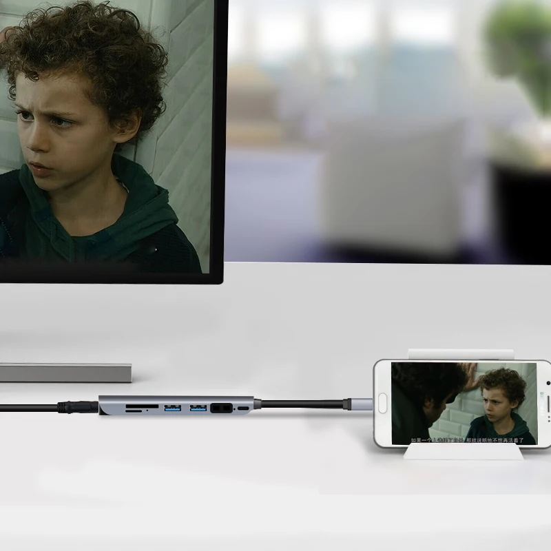 7 в 1 type-C концентратор Usb C адаптер с 4K Hd Hdmi, type-C, зарядка PD порт, 3 Usb 3,0 порта, Df/Tf карта конвертер Поддержка порта abl