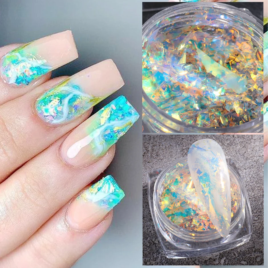 Mica Marble Nail Art Flakes, Holographic Japanese Style 3D Nail Glitter  Sequins Design, 3D Mica Marble Nail Slices Acrylic Nails Supplies for Women