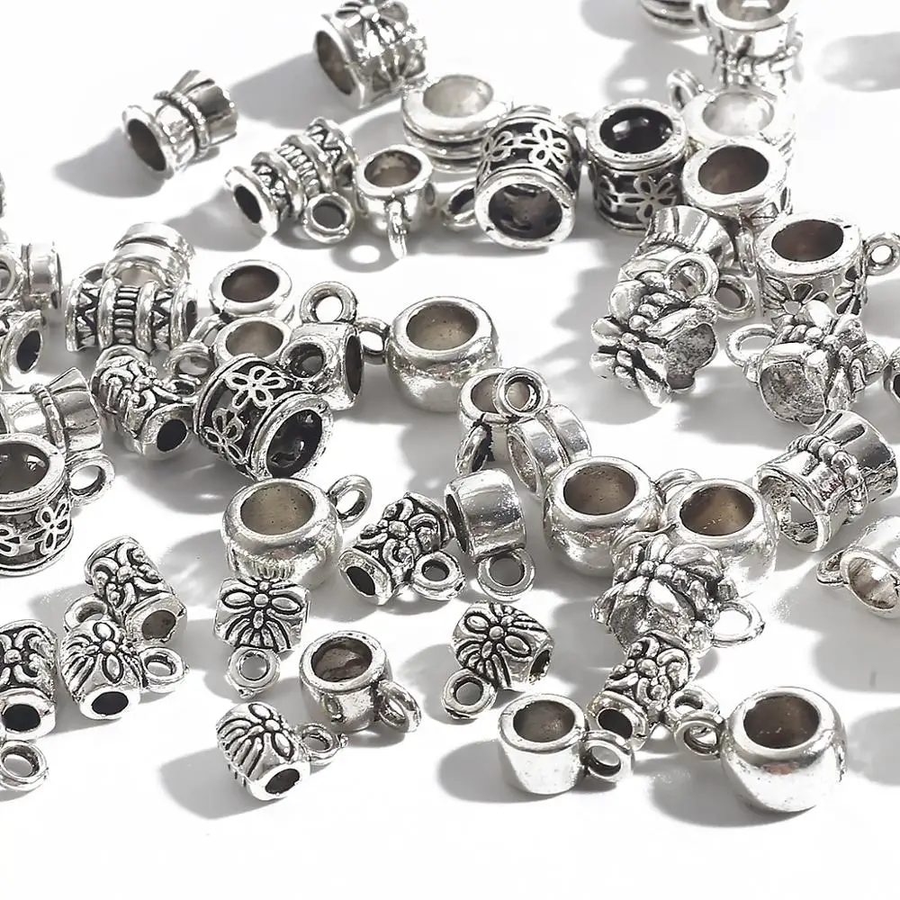 

20-200pcs Flower Silver Plated Loose Tube Bead Spacer Beads For Jewelry Making Tube Charms DIY Bracelet Necklace Accessories
