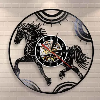 

Floral Mandala Horse Clock Mandala Zentangle Horse Wall Art Equestrian Wall Clock Animals Vinyl Record Decorative Wall Watch
