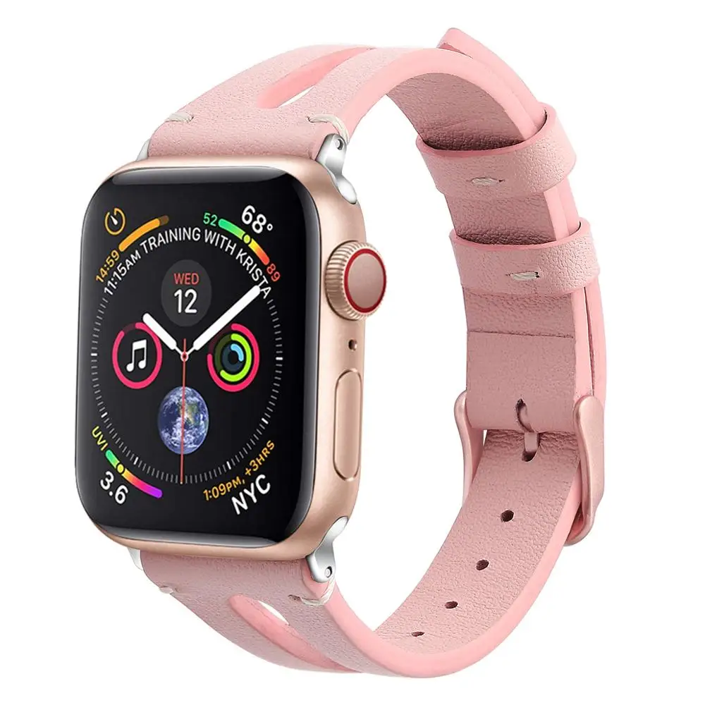 Розовый Ремешок из натуральной кожи для Apple Watch 38 мм 40 мм 42 мм 44 мм, тонкий ремешок для iWatch серии 5 4 3 2 1 - Цвет: Розовый