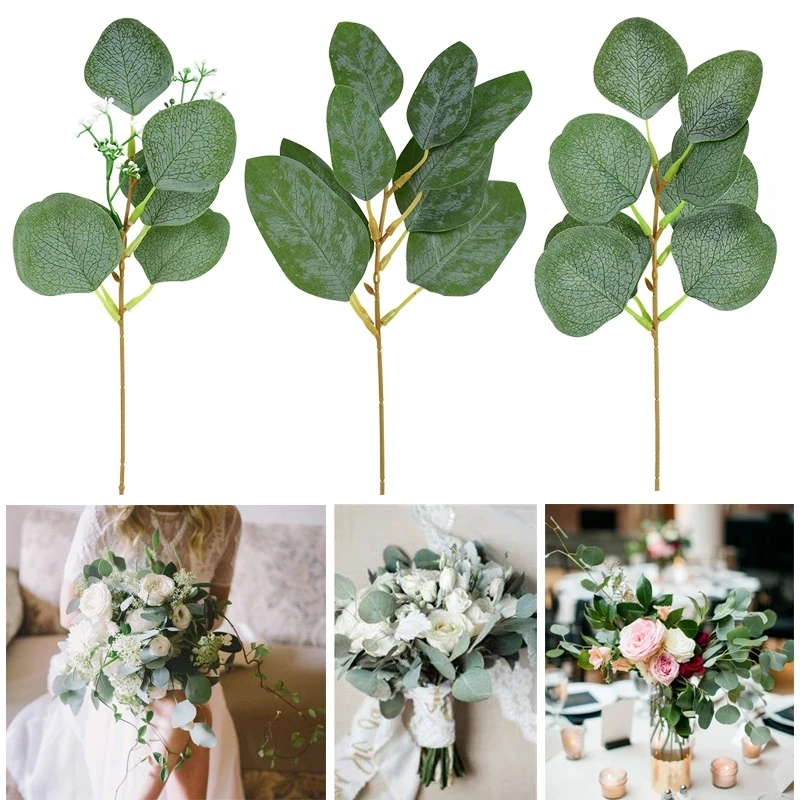 5pcs Eucalyptus Leaves Garland Branch Green Fake Plant Artificial Flower For Wedding Bouquet Home Decor DIY Party Wreath Supplie