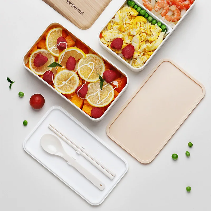 

Lunch Box with Cutlery Set Double Layer Leak Proof Portable Container Box SLC88