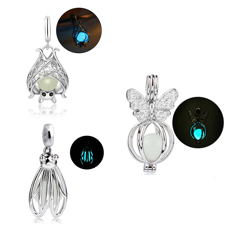 Strollgirl животных bat Firefly бабочка светящиеся шарики DIY прелести Fit Authentic Pandora Браслеты