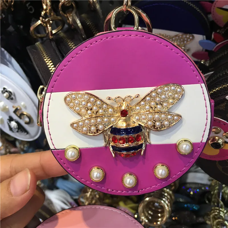 Забавный модный мини-кошелек для монет в полоску с жемчугом пчелы, Женский кошелек на молнии, аксессуары