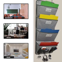

Punch-free Door Hanging File Organizer Bag Index Tab Window 4 Large Pockets 3 Small Pockets with 2Pcs Metal Hanging Hook