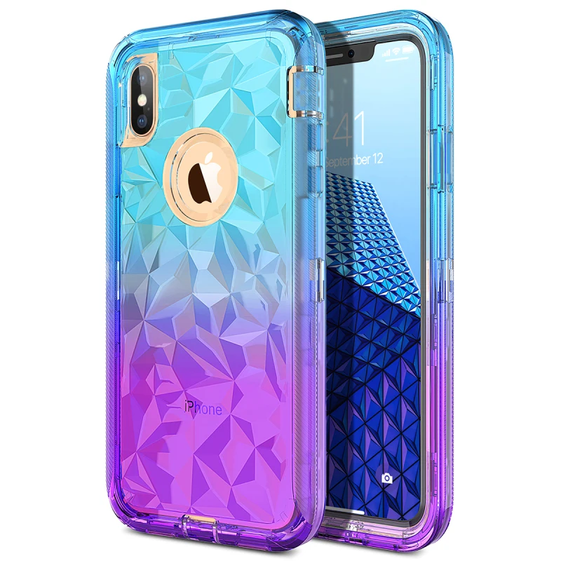 Прозрачный чехол для телефона с градиентом для iPhone 7, 8, 6 Plus, X, XR, XS, Max, прозрачный жесткий чехол из поликарбоната, Мягкий ТПУ, разноцветный чехол - Цвет: Фиолетовый