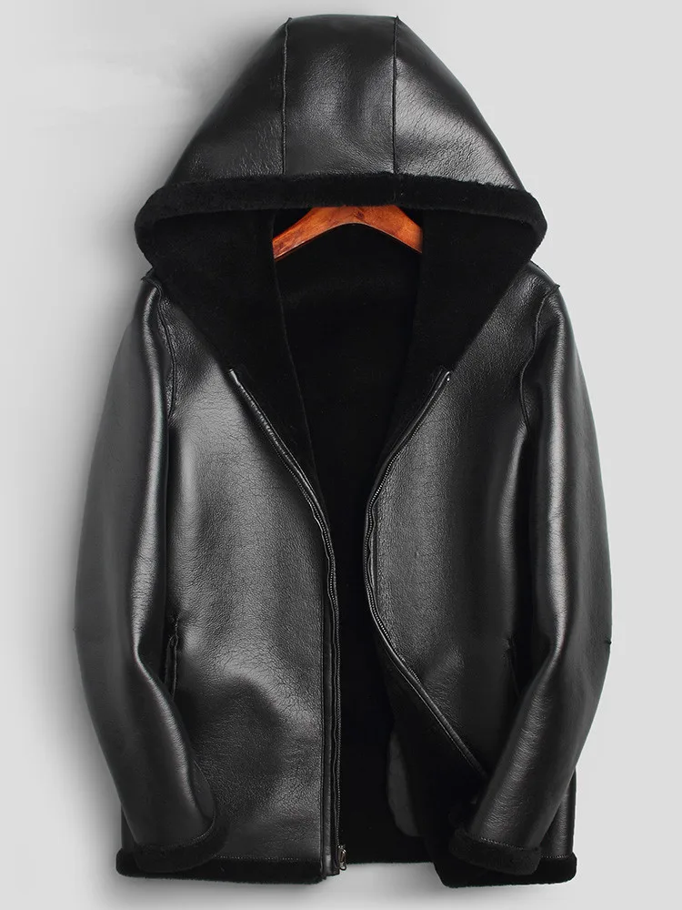 

100%Wool Autumn Winter Men Real Sheep Shearling Fur Coat Double-side Wear Leather Jacket Veste F-YLQ-LM01 MY1793