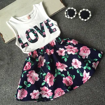 

Girls Dress 2019 Summer 2 Pcs/Set Girls Flower Dress Sweet Floral Dresses for Little Girls Casual Sleeveless Clothes 3 4 5 6 7T