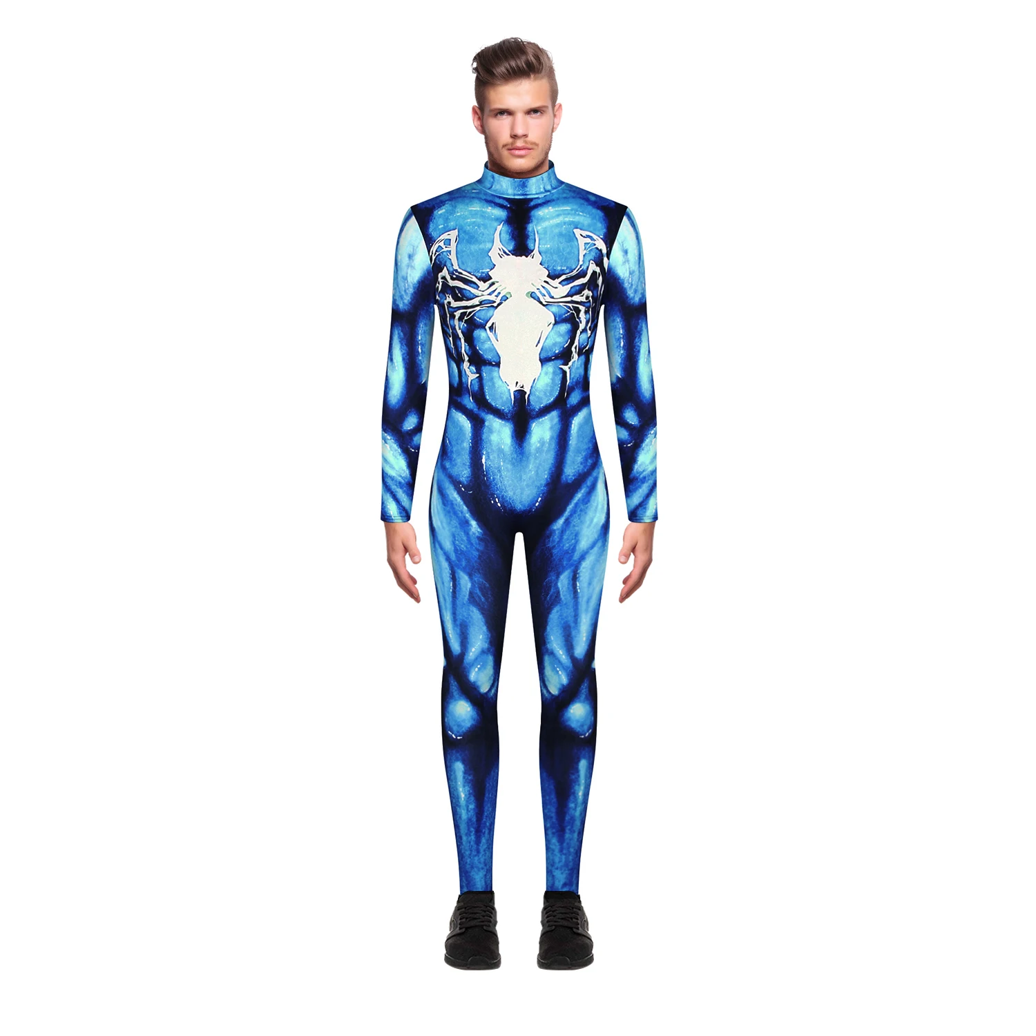 03 W-Yunna Spider 3d принт полная длина молния открытый комбинезон супер герой дизайн мода синий цвет косплей облегающий мужской костюм - Color: 03
