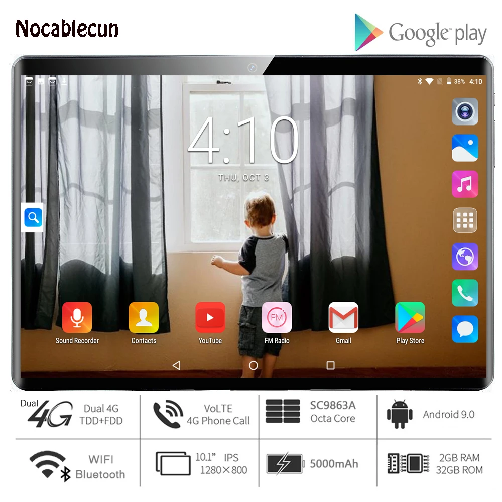 Планшет с 10 1-дюймовым дисплеем восьмиядерным процессором 4G Lte Android 2020 Wi-Fi Bluetooth GPS |
