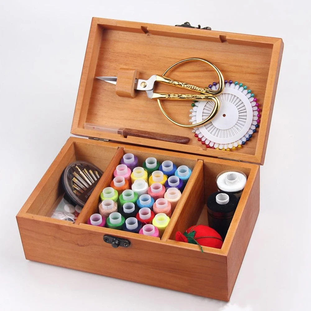 

Practical Sewing Box Accessories Empty Organizer DIY Retro Storage Case Portable Multifunctional Basket Wooden Gift Fabric Craft