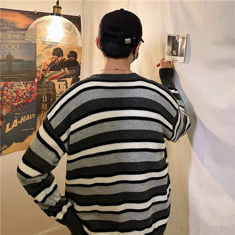 Striped Sweater Men's Warm Fashion Contrast Color Casual O-neck Sweater Pullover Men Knitting Sweaters Male Sweter Clothes M-3XL