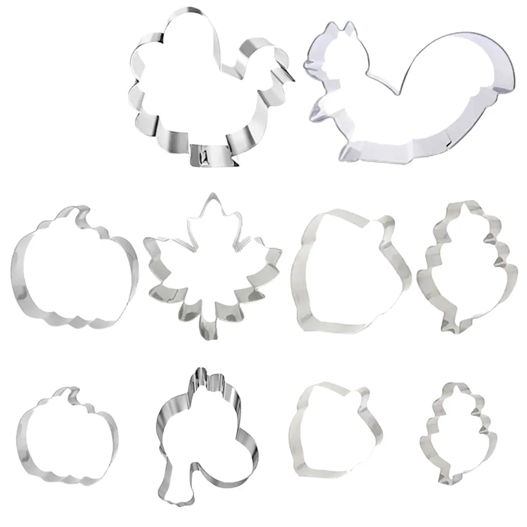 A Thanksgiving Day Candy Cookies Mold 10pcs Stainless DIY Pumpkin Maple Teardrop Leaf Baking Cake Cookie Cutter Mold 1024#30 - Цвет: A