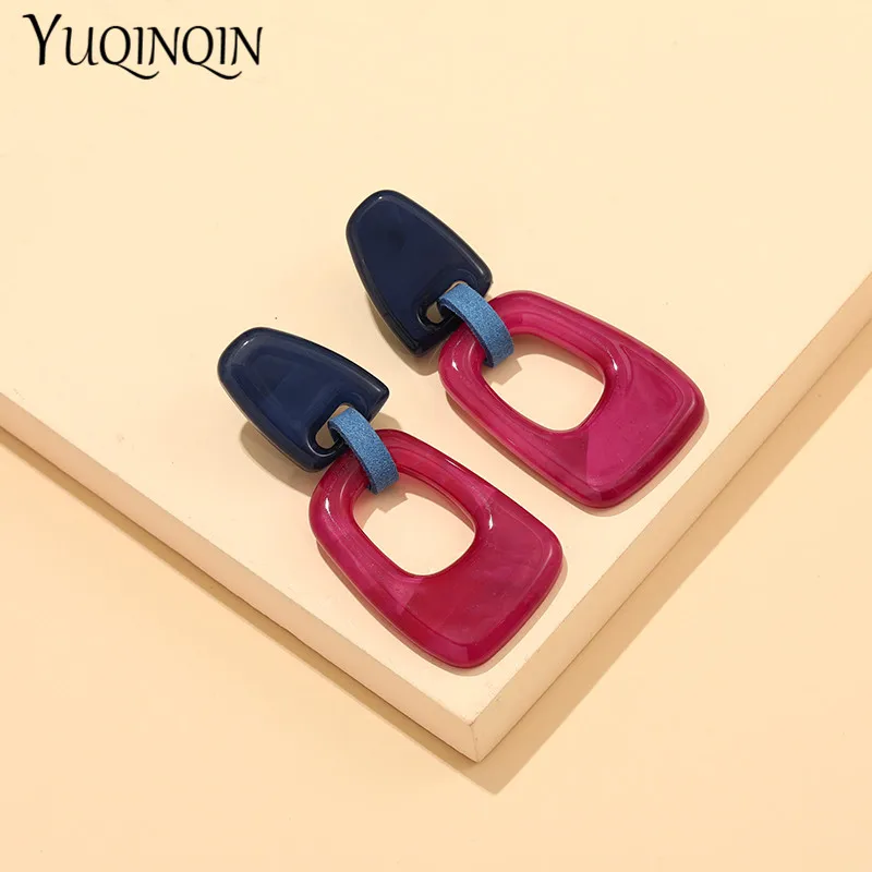Korean Acrylic Long Dangling Earrings for Women Big Geometric Resin Drop Earring Vintage Brincos for Girls