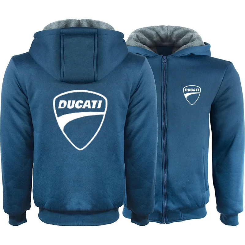 

2019 winter Ducati car printing Men's Pullover Winter Workout Fleece Hoodie Jackets Full Zip Wool Warm Thick Coats