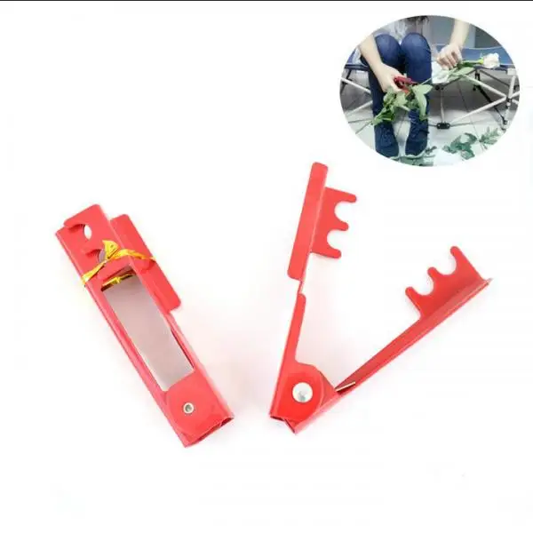 Red Metal Rose Thorn Stem Foliage Stripper Tool with Spring Thorn Remover