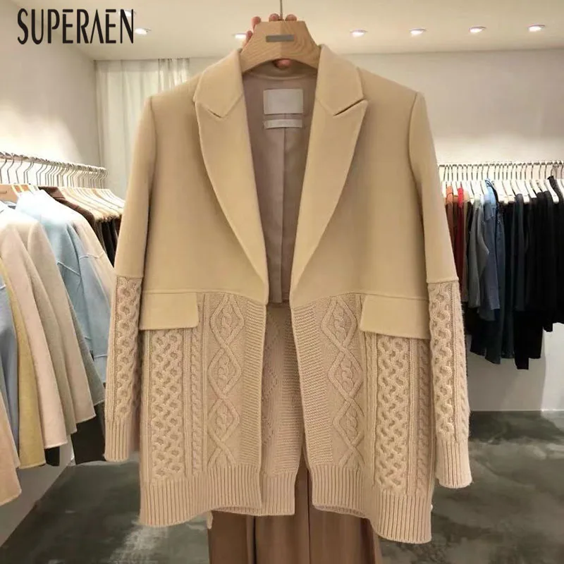  SuperAen Korean Style Women Jackets 2019 Autumn and Winter New Wild Ladies Jackets Knit Stitching F