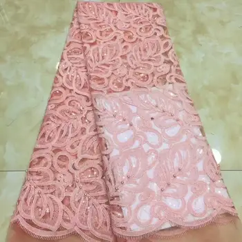 

2019 African High Quality Beads Sequence French Nigerian Sequins Net Tulle Mesh Swiss Lace Fabric For Dress 5 Yards/Lot
