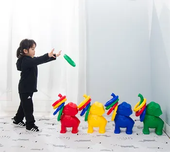 

[Funny] Sport games Kids elephant Ring Toss Cast Circle Sets Game Colorful Toy child Grasping Sensory training Educational Toy