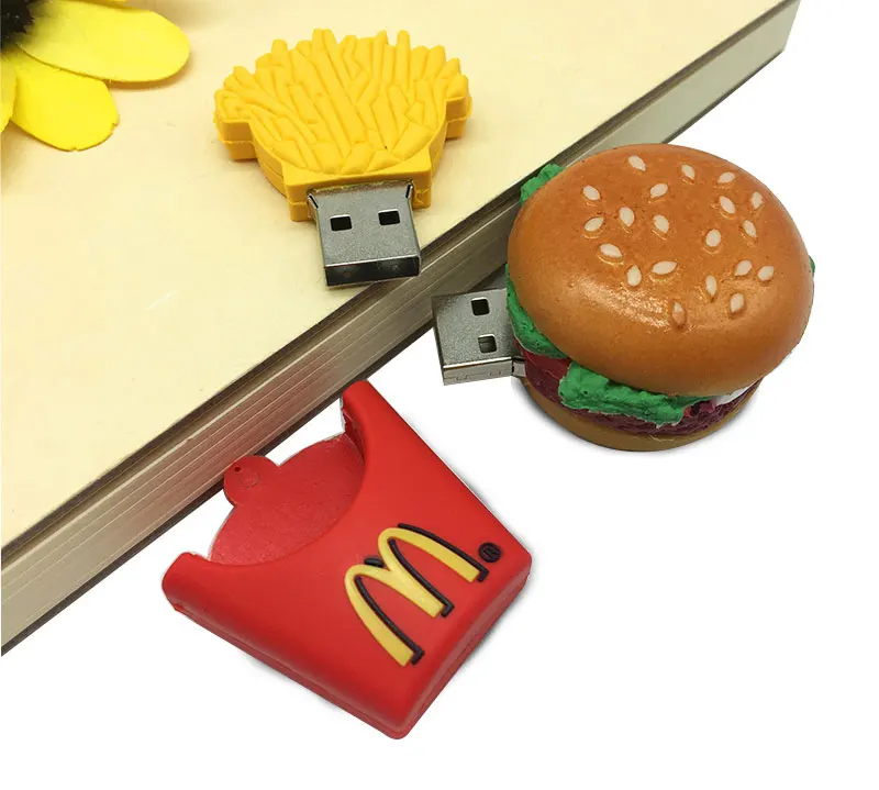 USB флеш-накопитель, флеш-накопитель, креативный, 4 ГБ, 8 ГБ, 16 ГБ, 32 ГБ, 64 ГБ, флеш-накопитель, 128 ГБ, мультяшная фри, гамбургер, usb флешка, 2,0 гамбургер