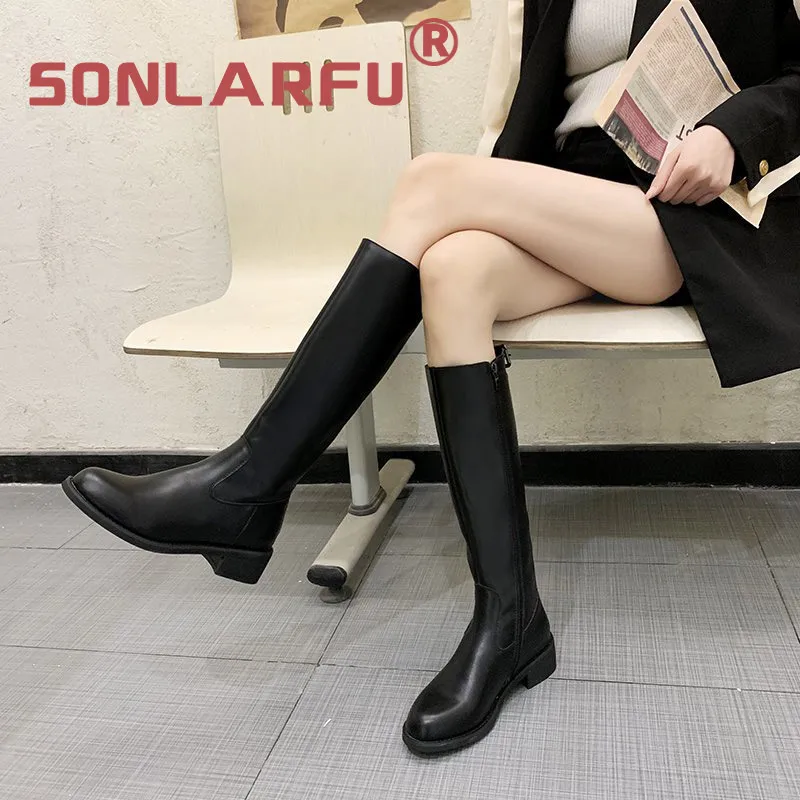 

Internet celebrity riding boots new autumn slimming legs mid heel high-top slimming boots for women side zipper