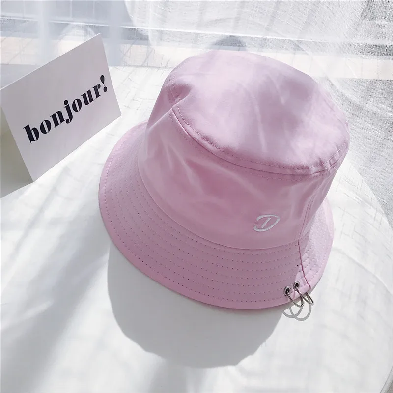 Pink SP& CITYHarajuku простая вышивка письмо Досуг женская панама стильная Джокер пары бассейна капот Панама твердая Рыбацкая шляпа - Цвет: Pink