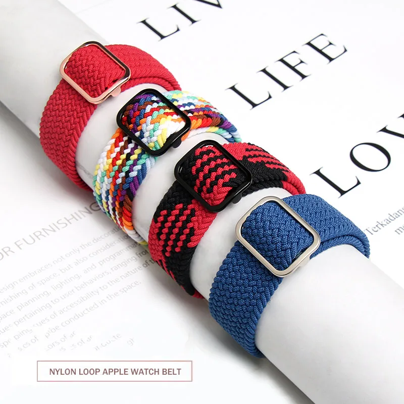 

Braided Solo Loop For Apple watch band 44mm 40mm 38mm 42mm Adjustable Elastic Nylon belt bracelet iWatch series 3 4 5 se 6 strap