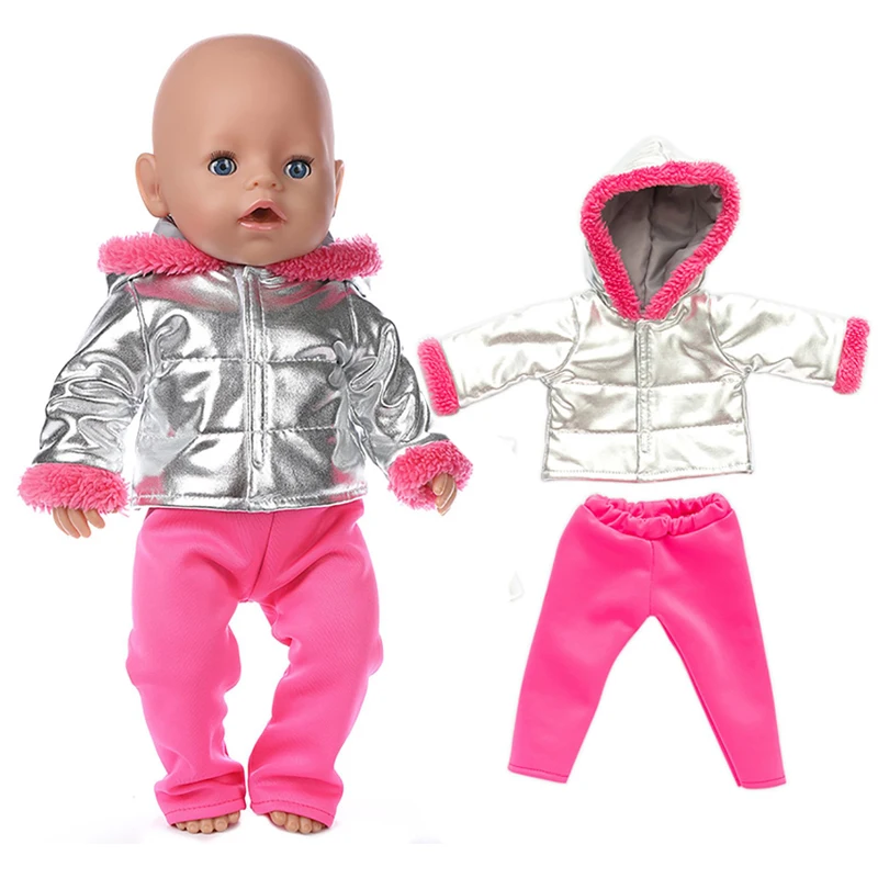 2Pcs in 1,  Winter Doll Clothes Suit Fit 43cm  Baby Doll Doll Warm Jackets+Pants and Doll accessories Children best Gift 4