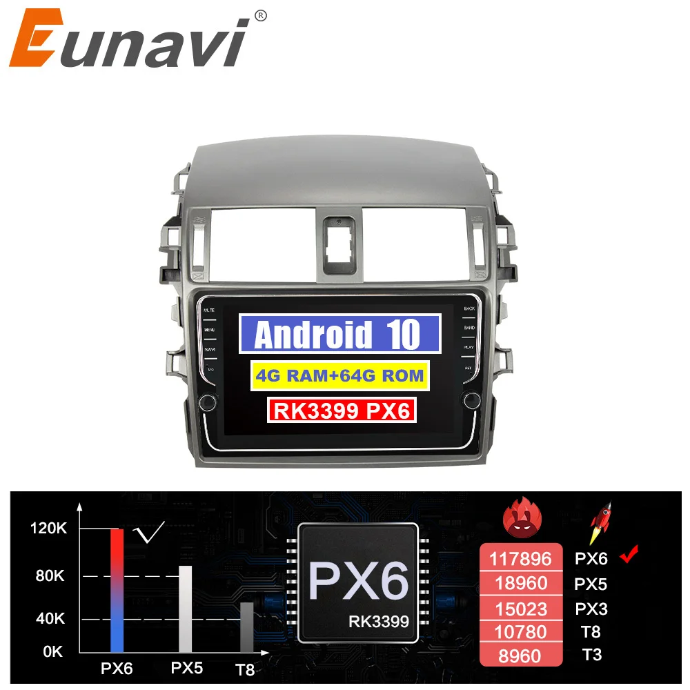 Автомагнитола Eunavi 4 + 64 ГБ 6 ядер android 9 0 для Toyota Corolla E140/150 2007-2011 | Автомобили и