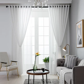

European solid color white gauze curtain living room kitchen tulle window modern curtain glass yarn curtain silk chiffon