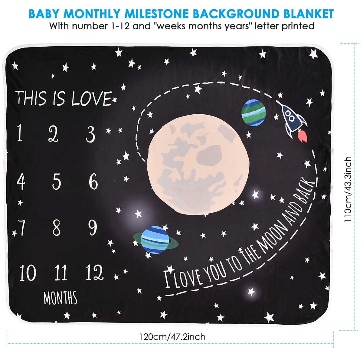 Детское одеяло-Ростомер пеленки для новорожденного фото черный фон ткань ежемесячный рост номер фотографии реквизит