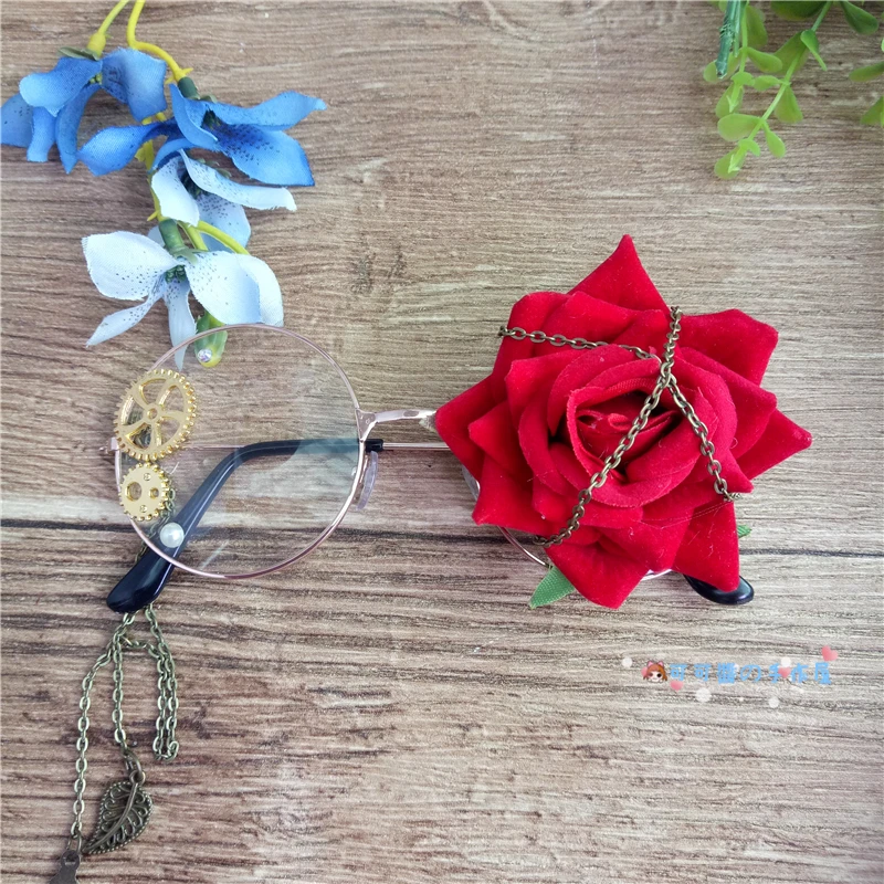 Ручной diy диффузный cos Поставка круглый оправа плоские очки Лолита Мягкая сестра Harajuku мертвая линия Роза ретро женский