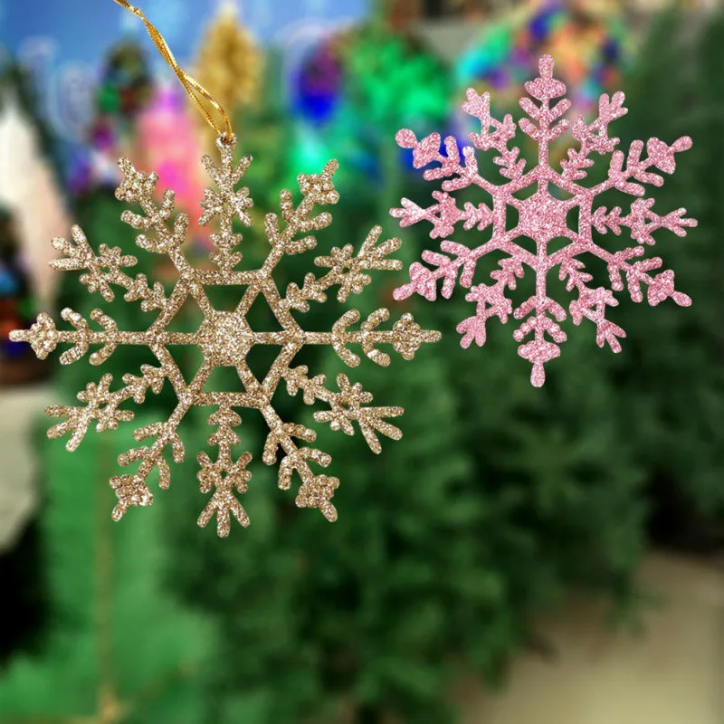 

3Pcs Shining Snowflake Christmas Tree Decoration with Rope Hanging Decoration Plastic Sprinkle Powder Snowflake