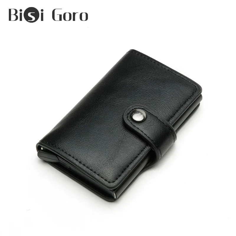Bisi Goro RFID Кнопка кредитный держатель для карт бизнес мужской кошелек искусственная кожа Crazy Horse держатель для банковской карты чехол дропшиппинг