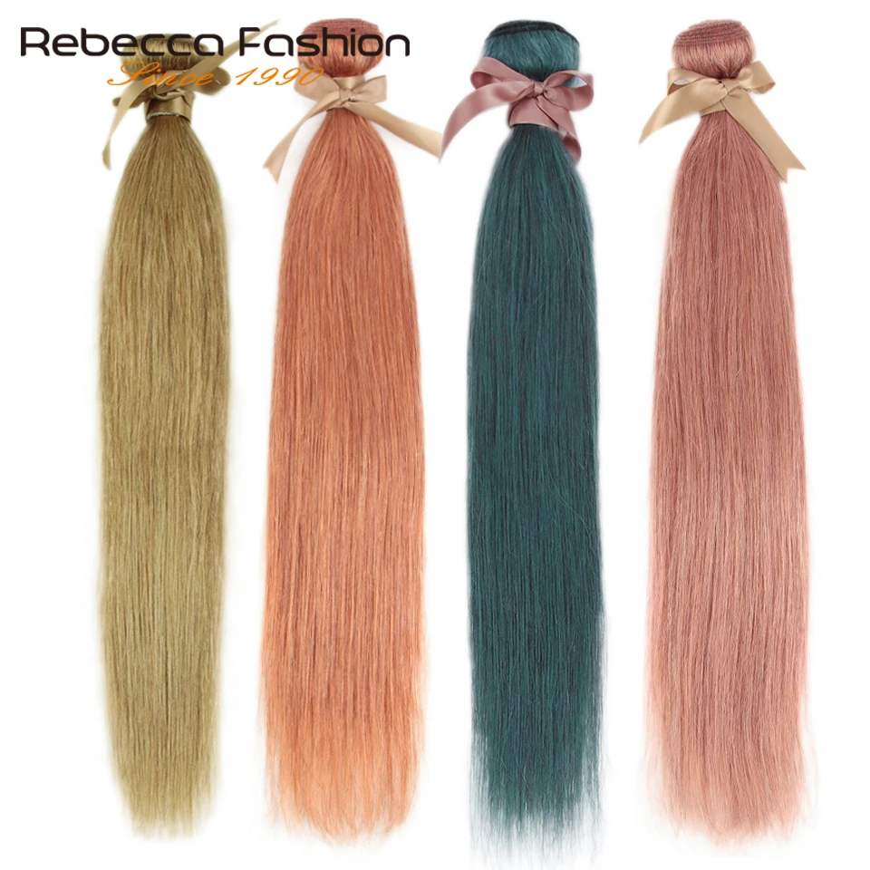 Ребекка Золотой Блонд 30# S Синий Оранжевый Розовый 8# волосы пряди бразильские прямые волосы Remy, Пряди человеческих волос для наращивания 1/3/4 пряди