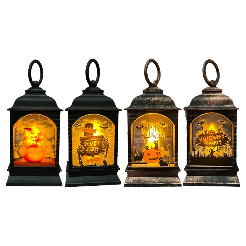 Halloween Transparent Storm Lantern Night Decoration Candle Lamps LED