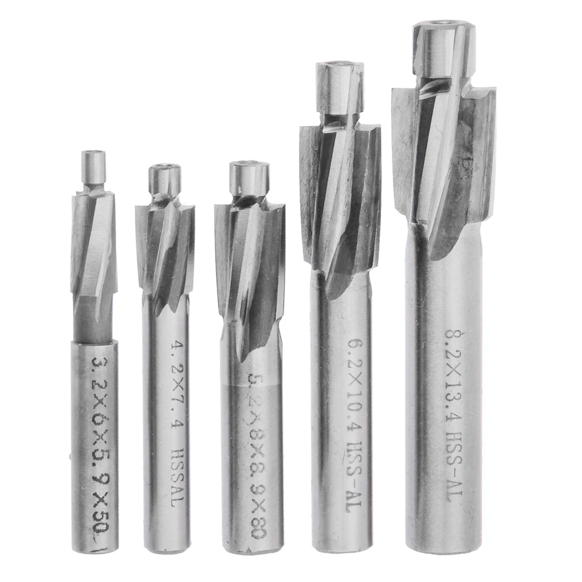 5pcs 4 Flute Countersink End Mill Set HSS AL  Pilot Slot Drill Bit M3/M4/M6/M8 Milling Cutter