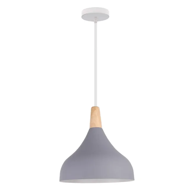 Modern Nordic Simple Wood Pendant Lights LED Hanging Lamp Colorful Aluminum Fixture Kitchen Island Bar Hotel Home Decor E27 Gray
