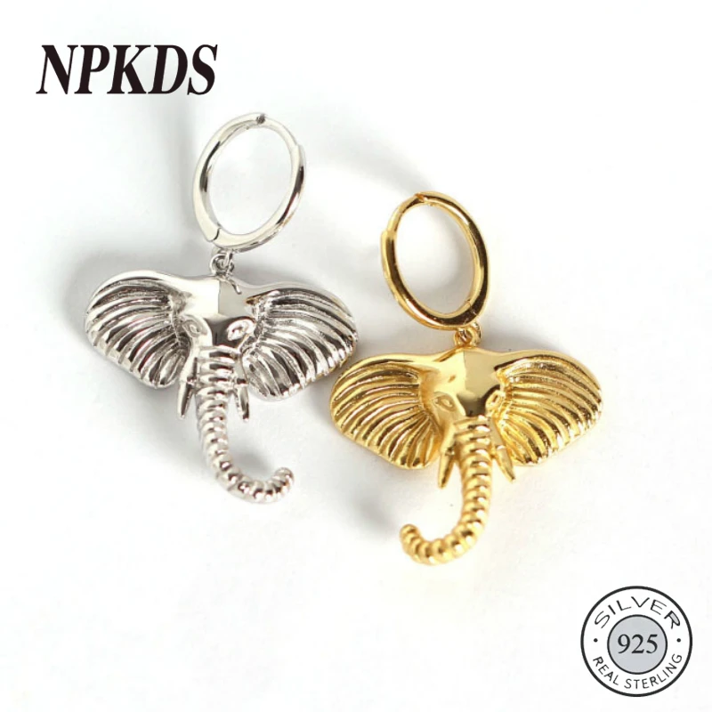 

New 925 Sterling Silver Big Ear Nose Elephant Long Earrings Exaggeration Big Drop Earrings for Women 2019 Silver 925 Jewelry