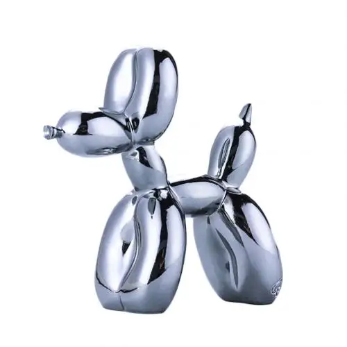 Смола милый блестящий шар в форме собаки статуя Художественная Скульптура фигурка ремесленника Рабочий стол домашний декор с противоскользящим ковриком - Цвет: Silver Grey
