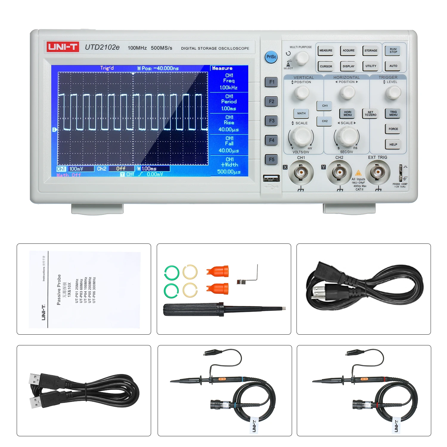 UNI T портативный цифровой осциллограф 7 &quotTFT LCD Скоп с полосой пропускания 100 МГц USB