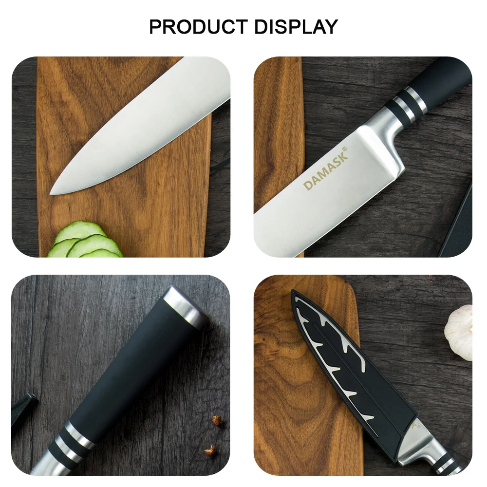 DAMASK Kitchen Knives Set Seamless Welding Steel Knife Paring Santoku Slicing Knives For Fish Meat Bread Veggie Chef Knife Set