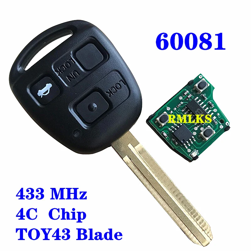 3 кнопки 433 МГц Автомобильный Дистанционный ключ для Toyota Avensis Kluger Prado120 Tarago RAV4