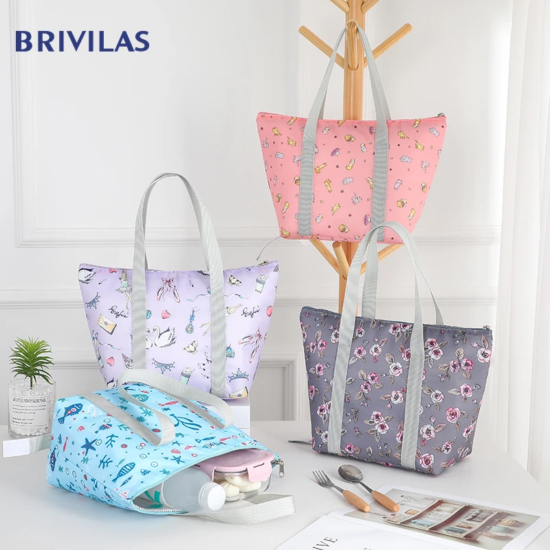 Lunch-Bag Breakfast Picnic Portable Women Pack Food-Box Hand Travel Brivilas-Print Waterproof
