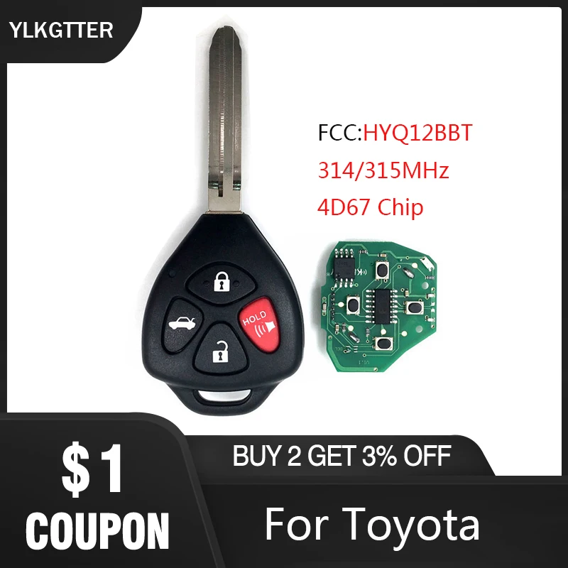 

YLKGTTER 314/315MHz Remote key For Toyota HYQ12BBT For Toyota Camry Avalon Corolla Matrix RAV4 Venza Yaris with 4D67 Chip