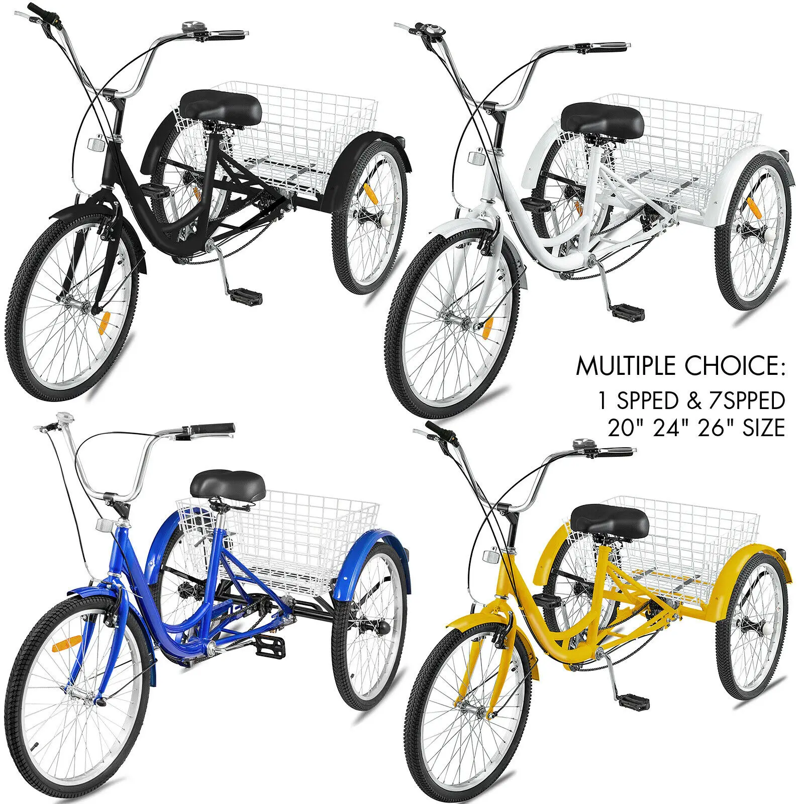 Shimano 20/" 3-Wheel 7-Speed Adult Tricycle Durable Bicycles Shopping Comfortable