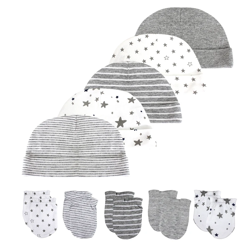 

Simple Newborn Baby Births Cap Glove Set Soft Cotton Kids Infants Anti-scratch Gloves Hat Gifts