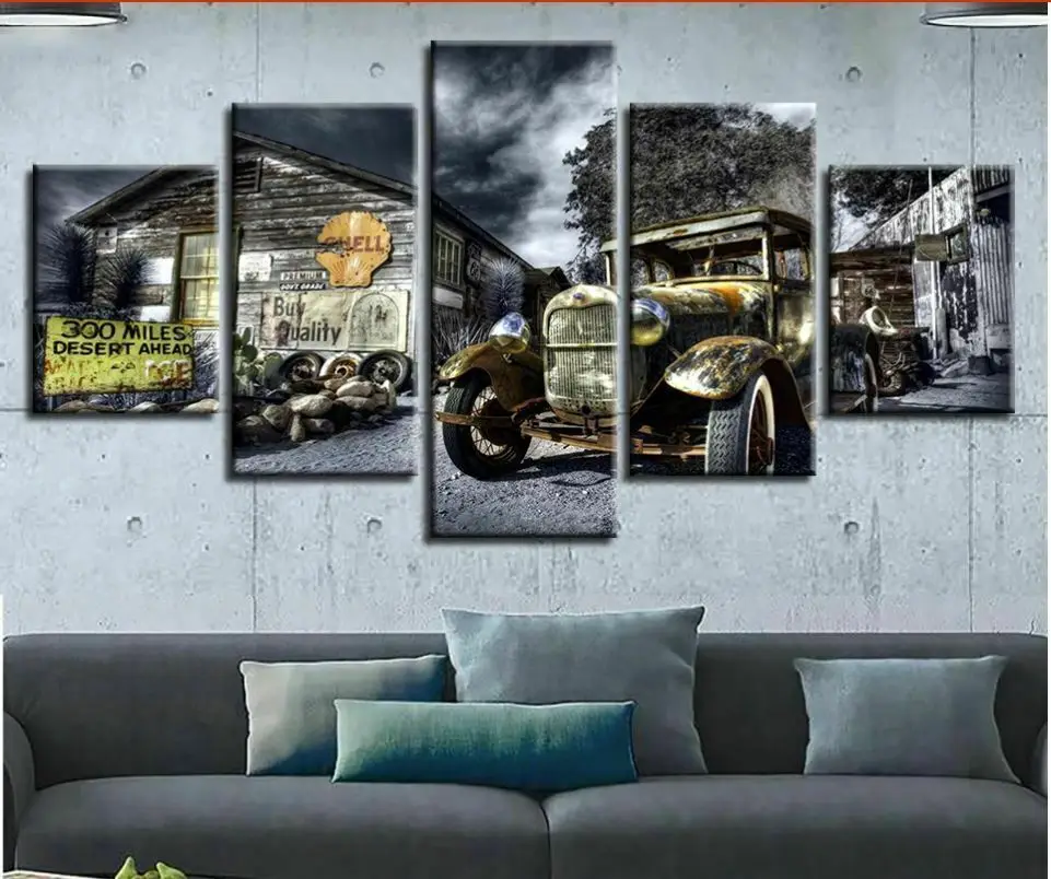 

Antique Hot Rod Vintage Car 5 Pieces Canvas Picture Print Wall Art Canvas Painting Wall Decor for Living Room Poster No Framed